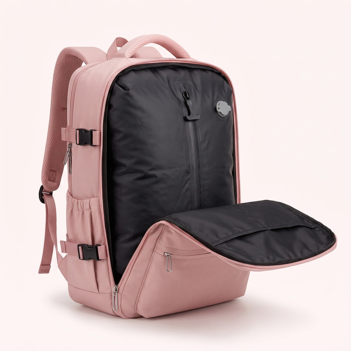 Cabinaute ouvert : housse de compression noire, valve et poches